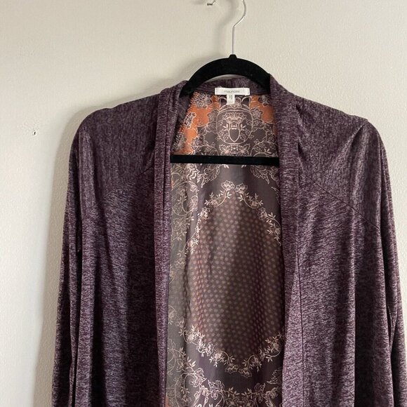 Maurices Women XS Purple Floral Chiffon Back Boho Open Front Cardigan Sweater - Picture 5 of 11